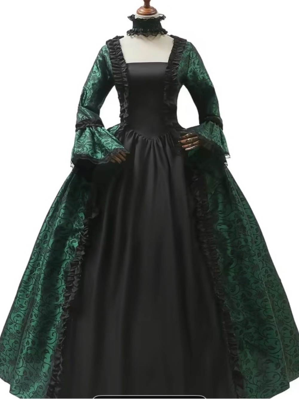 Victorian-Inspired Green and Black Ball Gown Dress